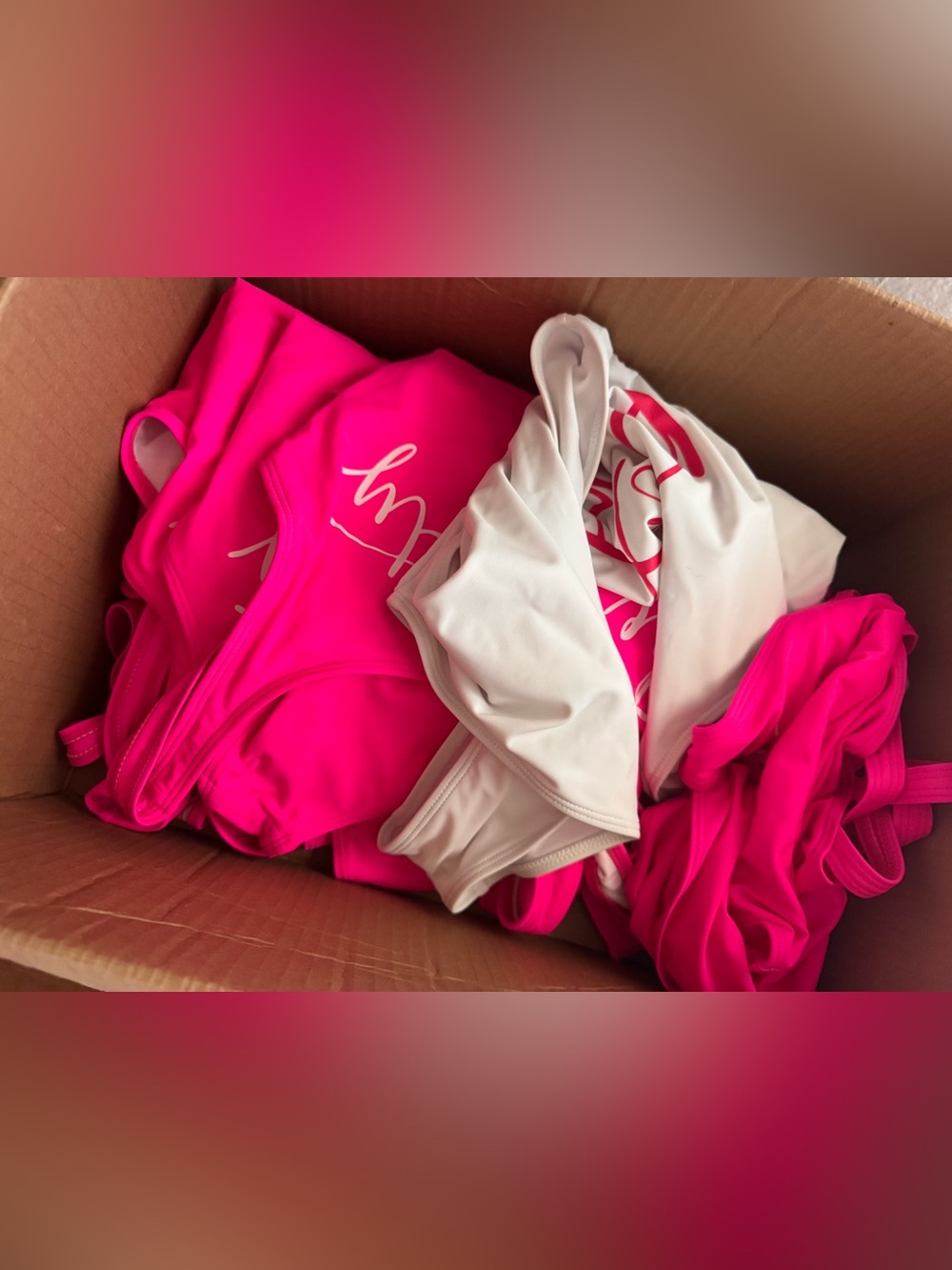 Bachelorette Hot Pink & White One-Piece Swimsuits